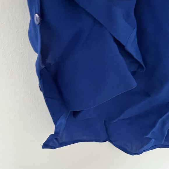VINCE Cobalt Blue 100% Silk Collar Long Sleeve Blouse Top Sz 2 - Picture 6 of 8